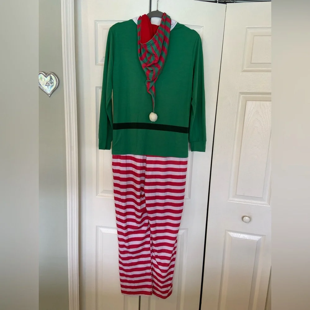 Festive Green and Red Striped Elf Onsie